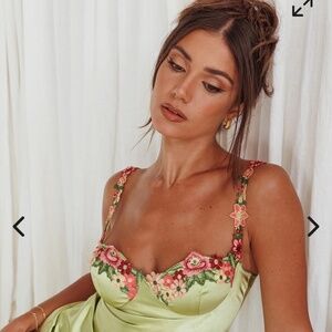 Rose Garden Floral Applique Midi Dress Lime